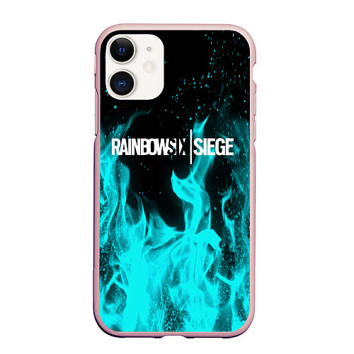 Чехол iPhone 11 матовый R6S: Turquoise Flame / 3D-Светло-розовый – фото 1