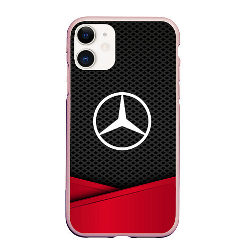 Чехол iPhone 11 матовый Mercedes Benz: Grey Carbon / 3D-Светло-розовый – фото 1