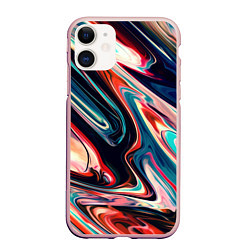 Чехол iPhone 11 матовый Разноцветные краски, цвет: 3D-светло-розовый