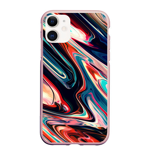 Чехол iPhone 11 матовый Разноцветные краски / 3D-Светло-розовый – фото 1
