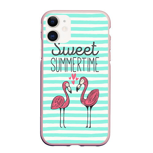 Чехол iPhone 11 матовый Sweet Summer Flamingo / 3D-Светло-розовый – фото 1