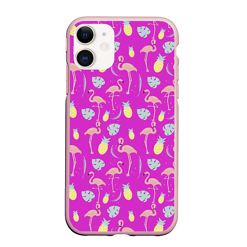 Чехол iPhone 11 матовый Тропическое наслаждение / 3D-Светло-розовый – фото 1