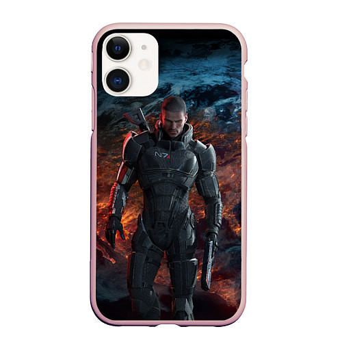 Чехол iPhone 11 матовый Mass Effect: Soldier / 3D-Светло-розовый – фото 1