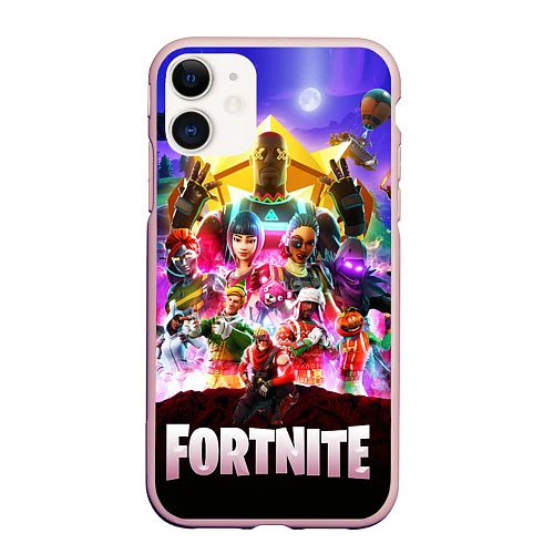 Чехол iPhone 11 матовый Fortnite: Battle Royale / 3D-Светло-розовый – фото 1