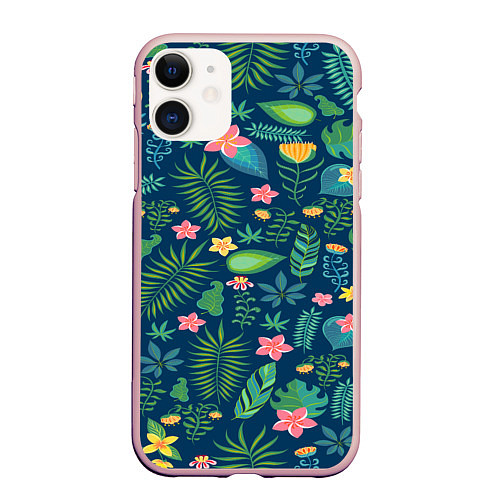 Чехол iPhone 11 матовый Тропический лес / 3D-Светло-розовый – фото 1