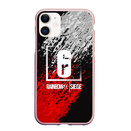 Чехол iPhone 11 матовый R6S: Red & White / 3D-Светло-розовый – фото 1