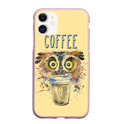 Чехол iPhone 11 матовый Owls like coffee / 3D-Светло-розовый – фото 1