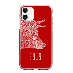Чехол iPhone 11 матовый Красная свинья 2019, цвет: 3D-светло-розовый