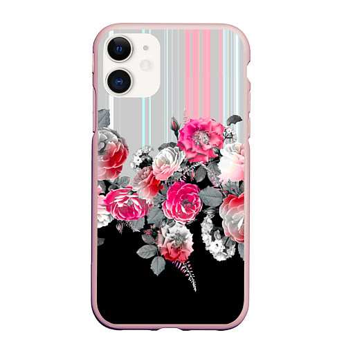 Чехол iPhone 11 матовый Розы в темноте / 3D-Светло-розовый – фото 1