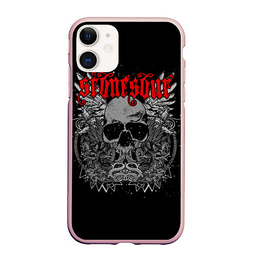 Чехол iPhone 11 матовый Stone Sour: Dark Skull / 3D-Светло-розовый – фото 1