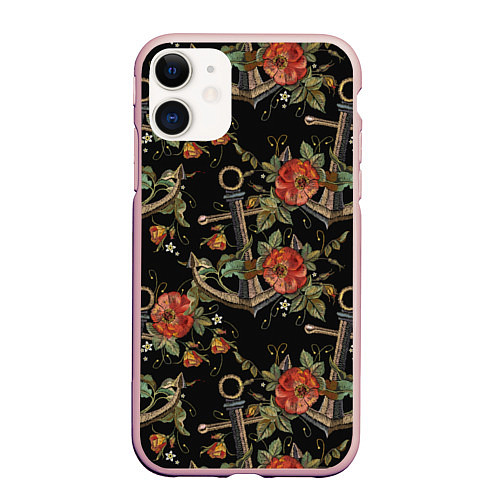 Чехол iPhone 11 матовый Якоря с маком / 3D-Светло-розовый – фото 1
