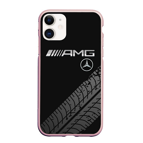 Чехол iPhone 11 матовый Mercedes AMG: Street Racing / 3D-Светло-розовый – фото 1