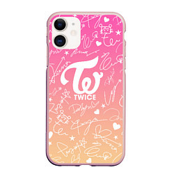 Чехол iPhone 11 матовый TWICE АВТОГРАФЫ, цвет: 3D-светло-розовый