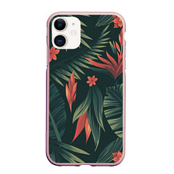 Чехол iPhone 11 матовый Тропический комуфляж, цвет: 3D-светло-розовый