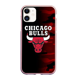 Чехол iPhone 11 матовый CHICAGO BULLS, цвет: 3D-светло-розовый