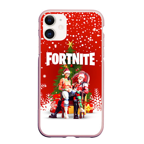 Чехол iPhone 11 матовый FORTNITE НОВОГОДНИЙ / 3D-Светло-розовый – фото 1