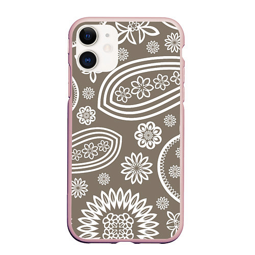 Чехол iPhone 11 матовый Цветочная роспись / 3D-Светло-розовый – фото 1