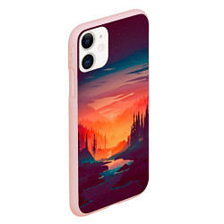 Чехол iPhone 11 матовый Minimal forest sunset, цвет: 3D-светло-розовый — фото 2