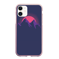 Чехол iPhone 11 матовый Mountain sunset, цвет: 3D-светло-розовый