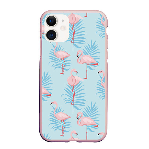 Чехол iPhone 11 матовый Арт с розовым фламинго / 3D-Светло-розовый – фото 1