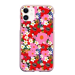 Чехол iPhone 11 матовый Flowers, цвет: 3D-светло-розовый
