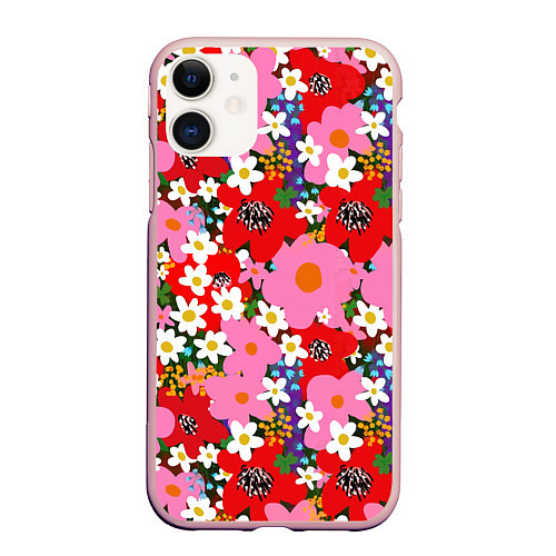 Чехол iPhone 11 матовый Flowers / 3D-Светло-розовый – фото 1