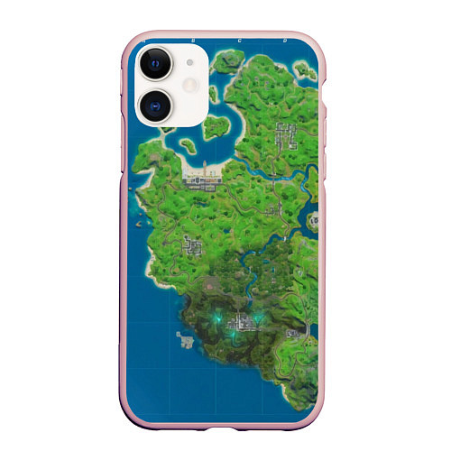 Чехол iPhone 11 матовый Fortnite карта / 3D-Светло-розовый – фото 1