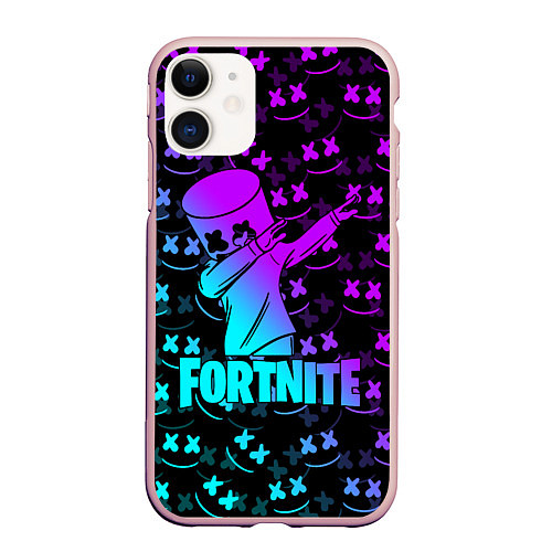 Чехол iPhone 11 матовый FORTNITE X MARSHMELLO / 3D-Светло-розовый – фото 1