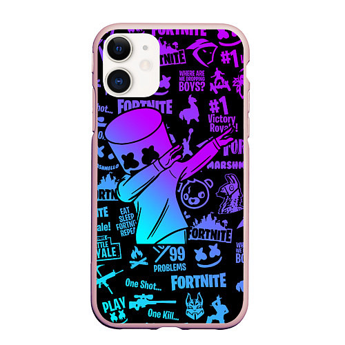 Чехол iPhone 11 матовый FORTNITE X MARSHMELLO / 3D-Светло-розовый – фото 1
