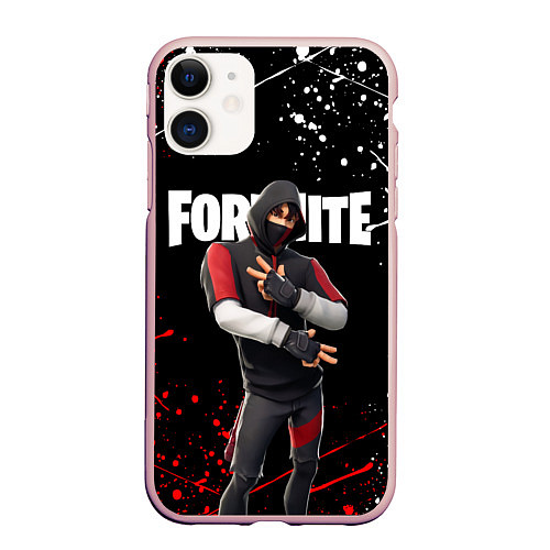 Чехол iPhone 11 матовый FORTNITE IKONIK / 3D-Светло-розовый – фото 1