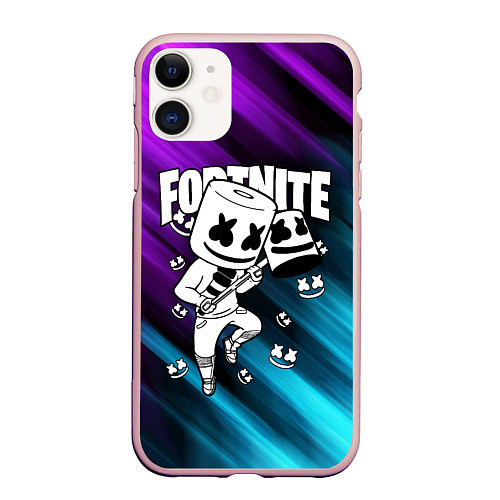 Чехол iPhone 11 матовый FORTNITE X MARSHMELLO / 3D-Светло-розовый – фото 1