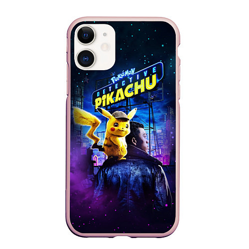 Чехол iPhone 11 матовый Детектив Пикачу / 3D-Светло-розовый – фото 1