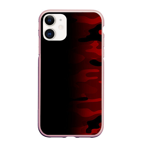 Чехол iPhone 11 матовый RED BLACK MILITARY CAMO / 3D-Светло-розовый – фото 1