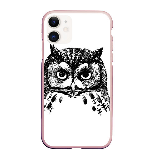 Чехол iPhone 11 матовый Сова / 3D-Светло-розовый – фото 1