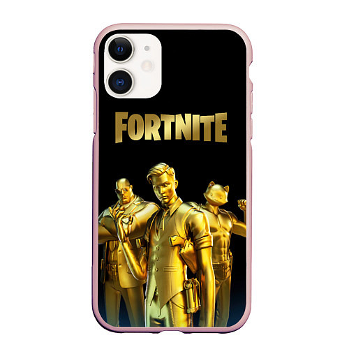 Чехол iPhone 11 матовый FORTNITE GOLD SQUAD / 3D-Светло-розовый – фото 1