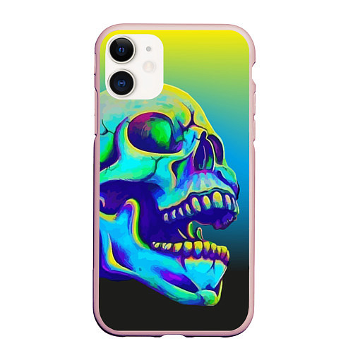 Чехол iPhone 11 матовый Neon skull / 3D-Светло-розовый – фото 1