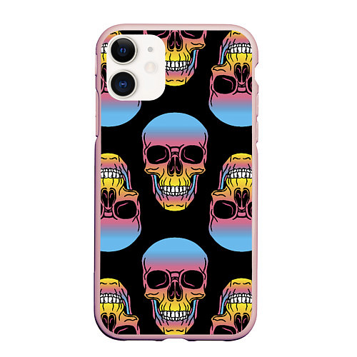 Чехол iPhone 11 матовый Neon skull! / 3D-Светло-розовый – фото 1