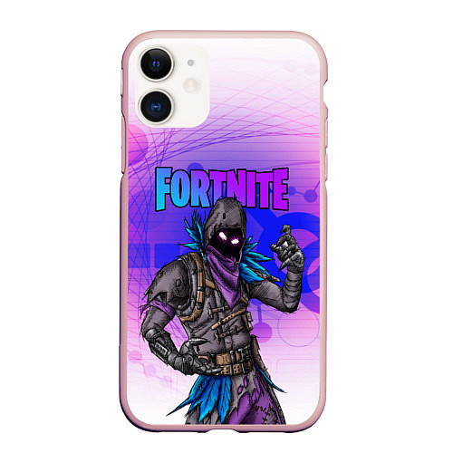 Чехол iPhone 11 матовый FORTNITE CROW / 3D-Светло-розовый – фото 1