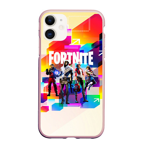 Чехол iPhone 11 матовый FORTNITE / 3D-Светло-розовый – фото 1