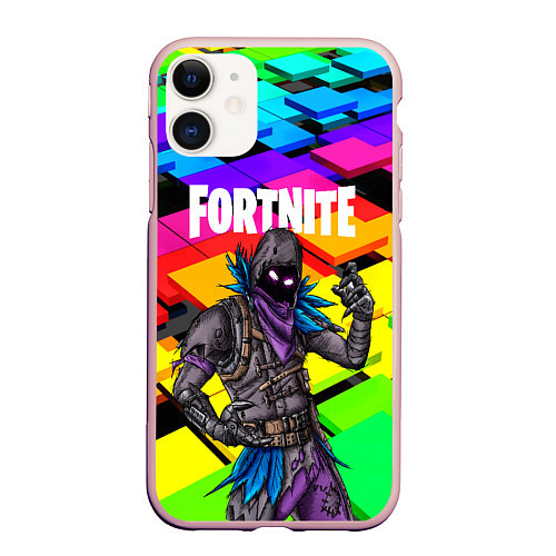 Чехол iPhone 11 матовый FORTNITE / 3D-Светло-розовый – фото 1