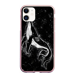 Чехол iPhone 11 матовый Космический Кит, цвет: 3D-светло-розовый