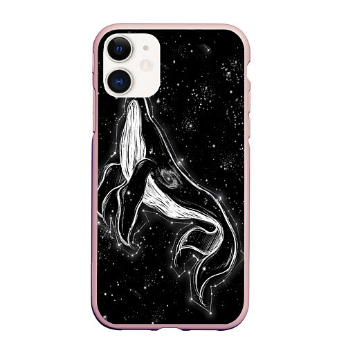 Чехол iPhone 11 матовый Космический Кит / 3D-Светло-розовый – фото 1