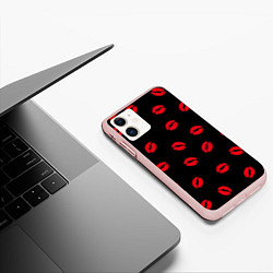 Чехол iPhone 11 матовый Поцелуи, цвет: 3D-светло-розовый — фото 2