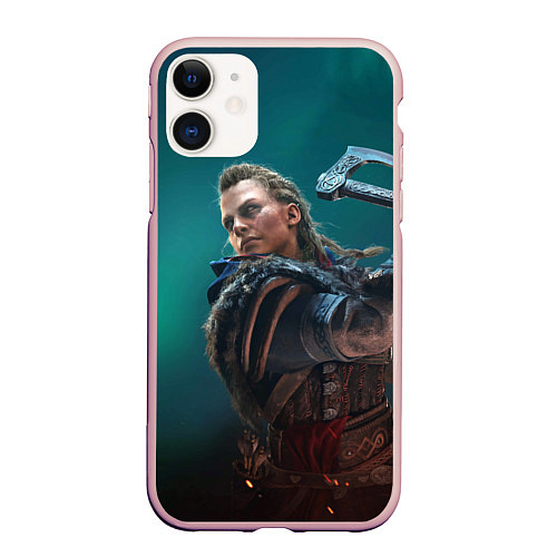 Чехол iPhone 11 матовый ASSASSINS CREED VALHALLA / 3D-Светло-розовый – фото 1