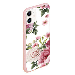 Чехол iPhone 11 матовый Розовые розы, цвет: 3D-светло-розовый — фото 2