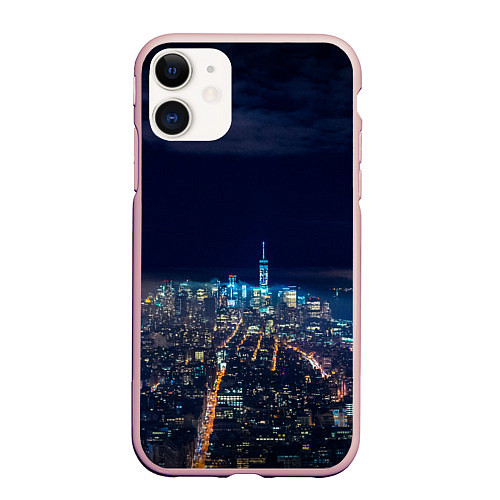 Чехол iPhone 11 матовый Ночной город / 3D-Светло-розовый – фото 1