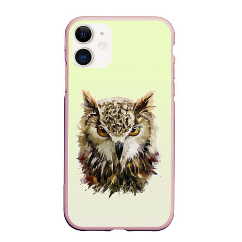Чехол iPhone 11 матовый Арт сова яркая / 3D-Светло-розовый – фото 1