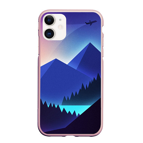 Чехол iPhone 11 матовый Неоновые горы / 3D-Светло-розовый – фото 1