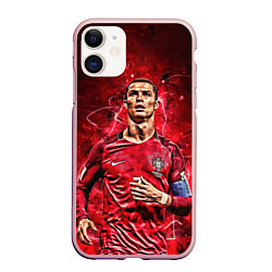 Чехол iPhone 11 матовый Cristiano Ronaldo Portugal, цвет: 3D-светло-розовый