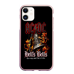 Чехол iPhone 11 матовый ACDC Hells Bells, цвет: 3D-светло-розовый